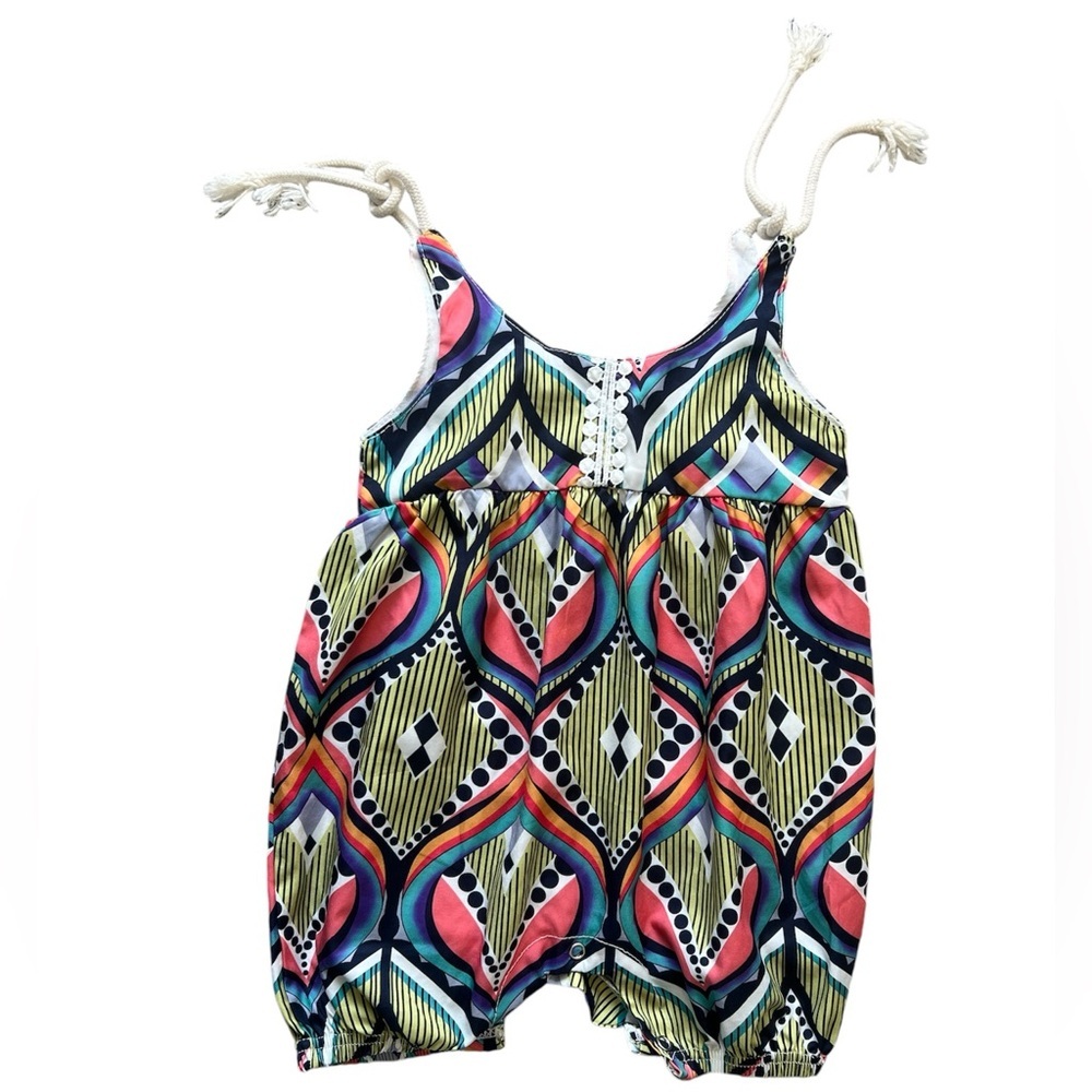 Baby Girl Boho Abstract Tie Bubble Romper | 9-12M